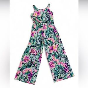 Girls Lilly Pulitzer Floral Tropical Print Wide-Leg Jumpsuit - Green & Pink